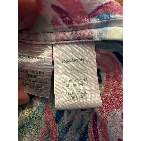 Lilly Pulitzer Top Button Front Elsa in Flamenco Beach Flamingo Print Size XS - Picture 9 of 10